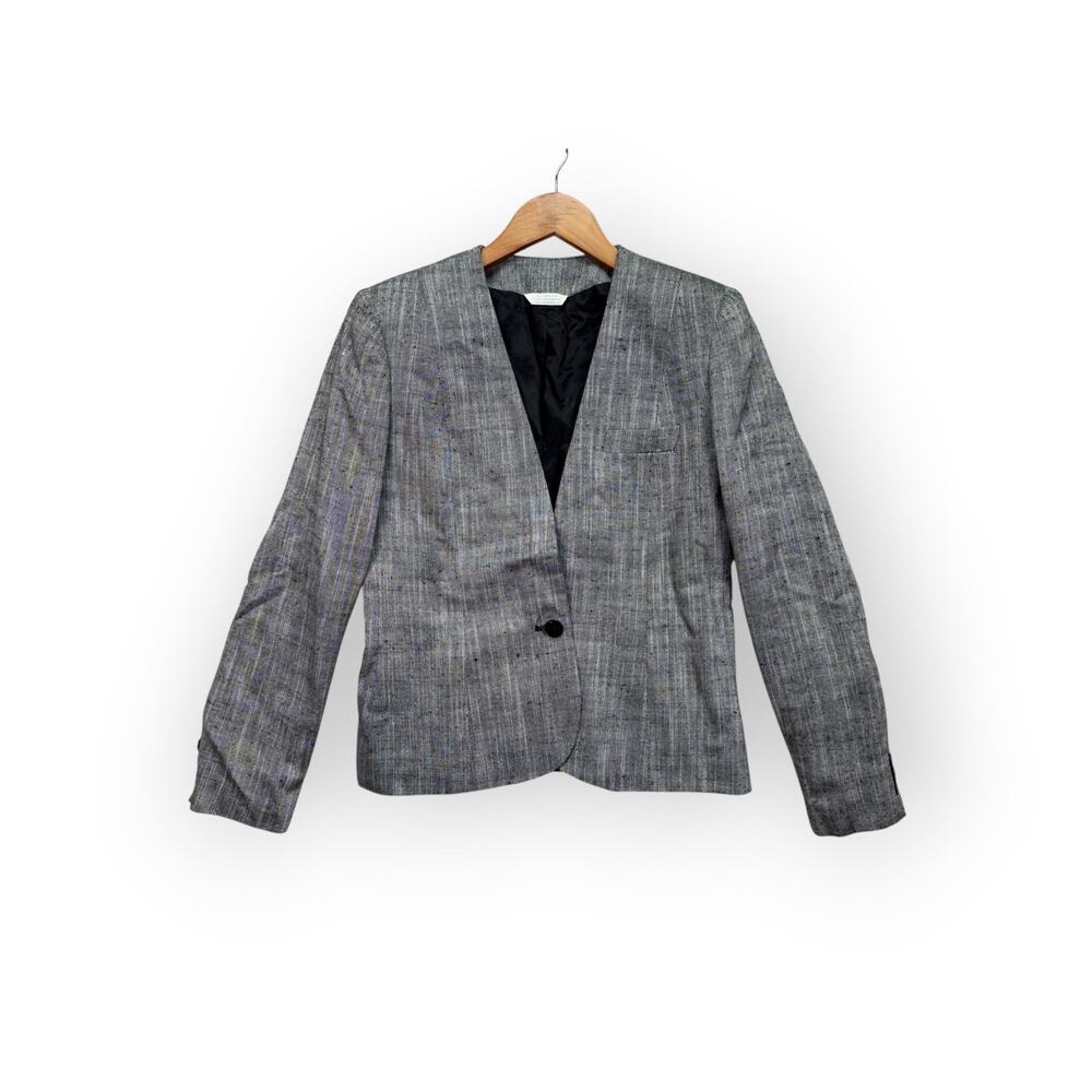 Women’s Vtg Blazer 80s Style Jacket Gray Tweed Indie Cottage Core Suit Top sz S